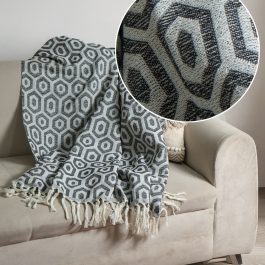 Handwoven Hexagon Pattern Cotton Throw – 58″ x 50″